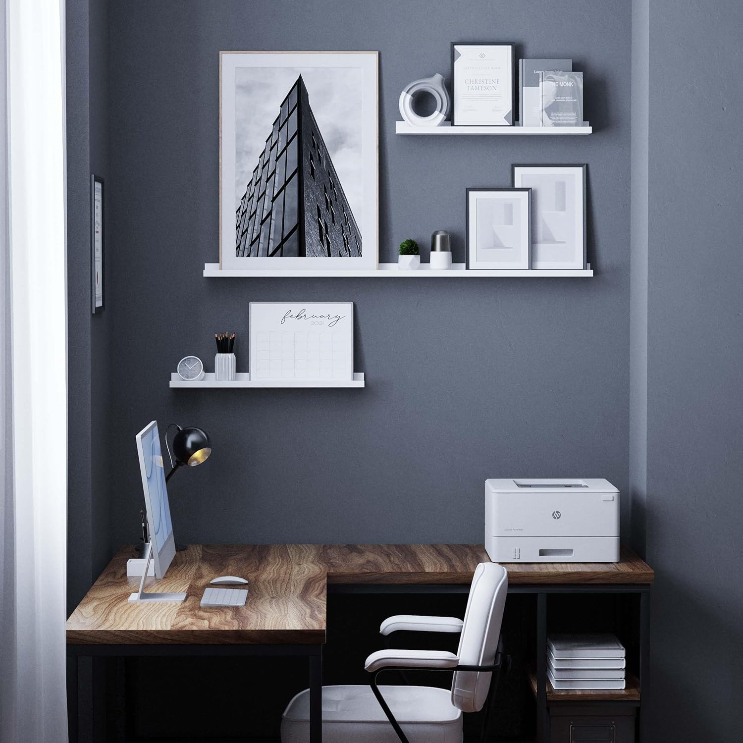 Wallniture Denver Multi Size 48"-24"-24" Floating Shelves for Picture Frames Collage Wall Decor, Living Room Picture Ledge Shelf Set, Wall Shelves for Bedroom, Office Set of 3 White