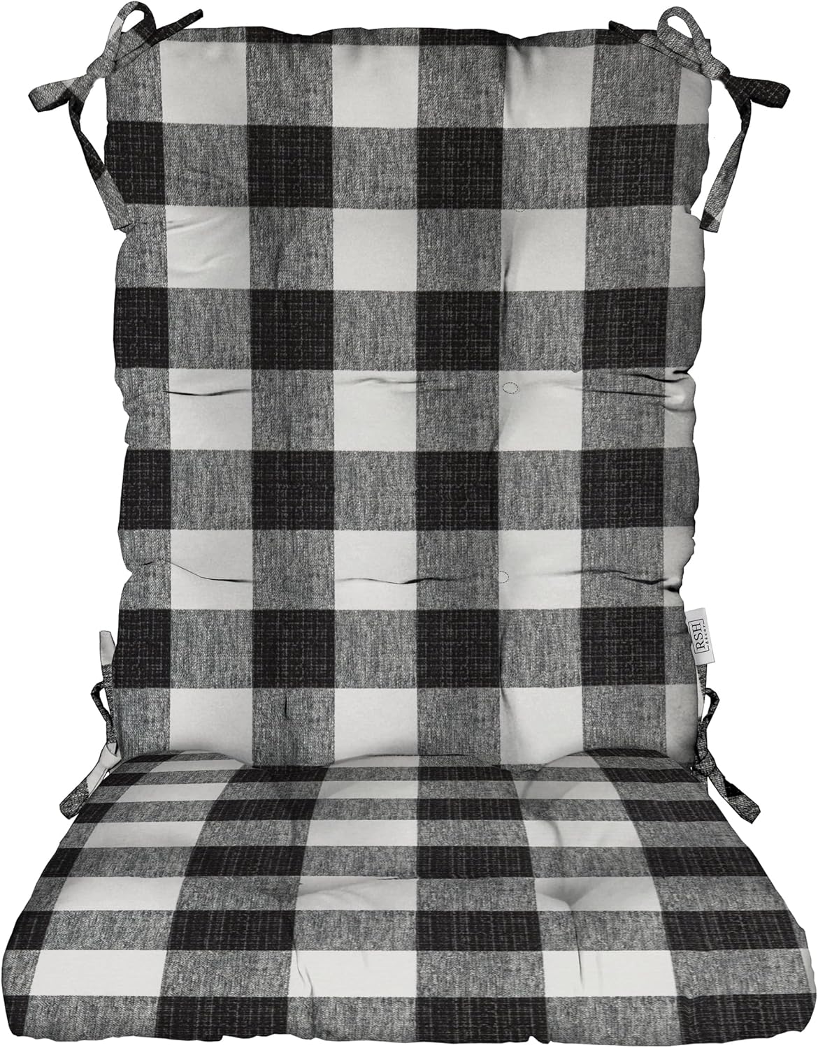 RSH DECOR Indoor Outdoor Tufted Rocker Rocking Chair Pad Cushions, Choose Size and Color (Standard, Black Buffalo Plaid)