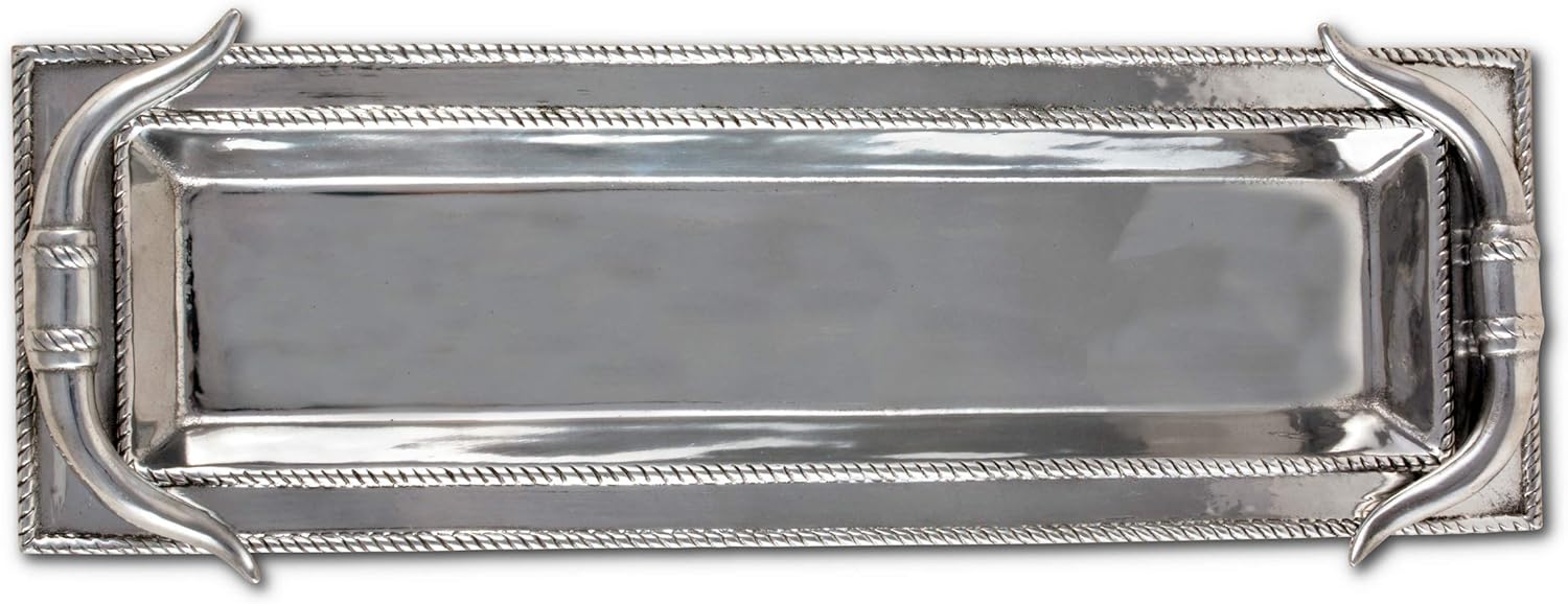 Arthur Court Designs Aluminum Longhorn Oblong Tray 19 inch x 6 inch