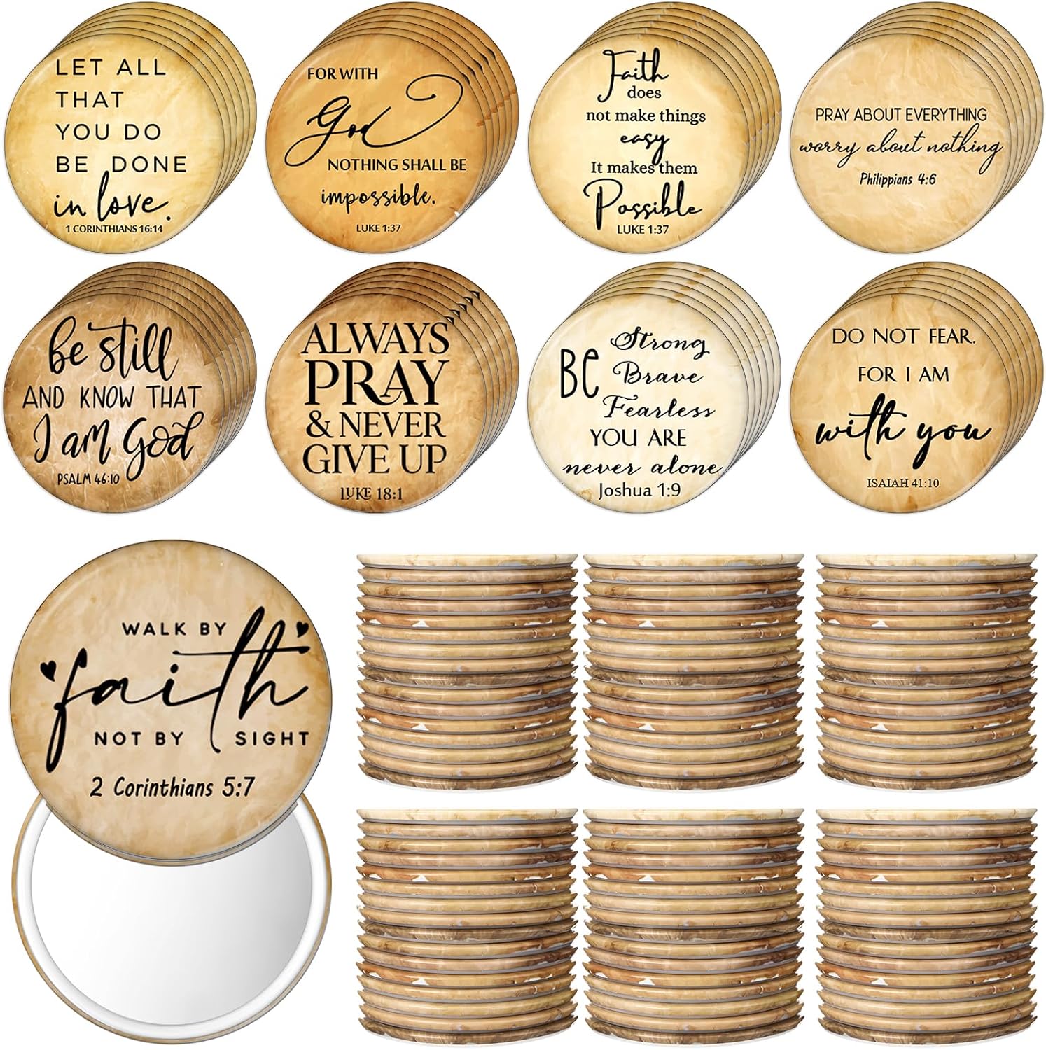 GlikCeil 108 Pcs Mini Christian Compact Mirrors for Women Mothers Day Church Gifts Retro Inspirational Bible Verse Pocket Makeup Mirrors Religious Gift for First Communion Church Baptism Party Favors