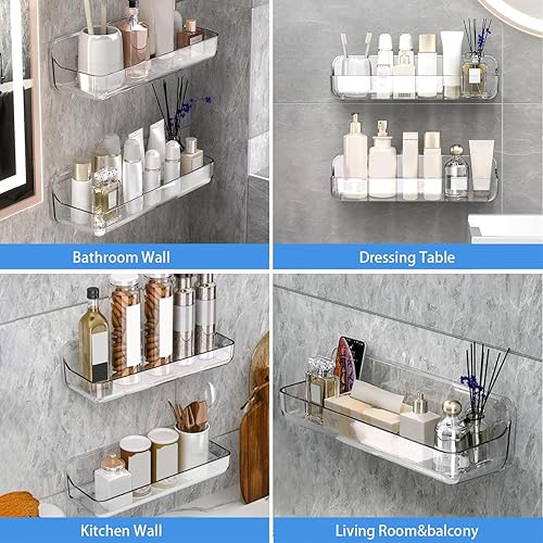 Miniatura 9 de 2 organizadores de plástico para montaje en pared, organizador de puerta de gabinete transparente adhesivo, estantes de baño para pared, paredes