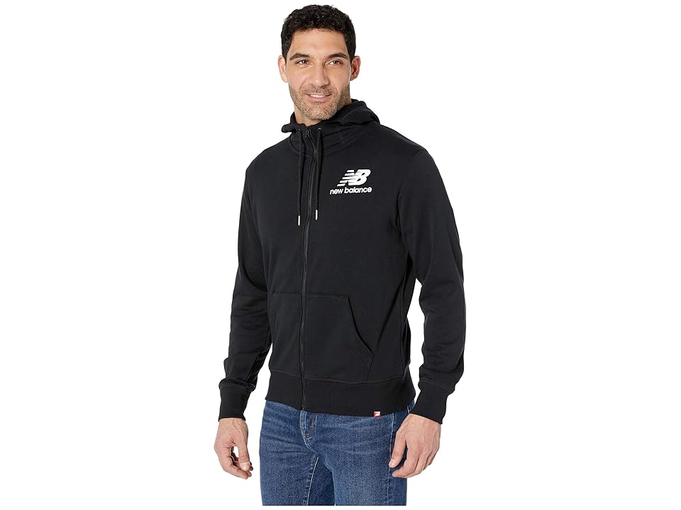 

New Balance Essentials Stacked Logo Full Zip Hoodie (Black) Men's Sweatshirt