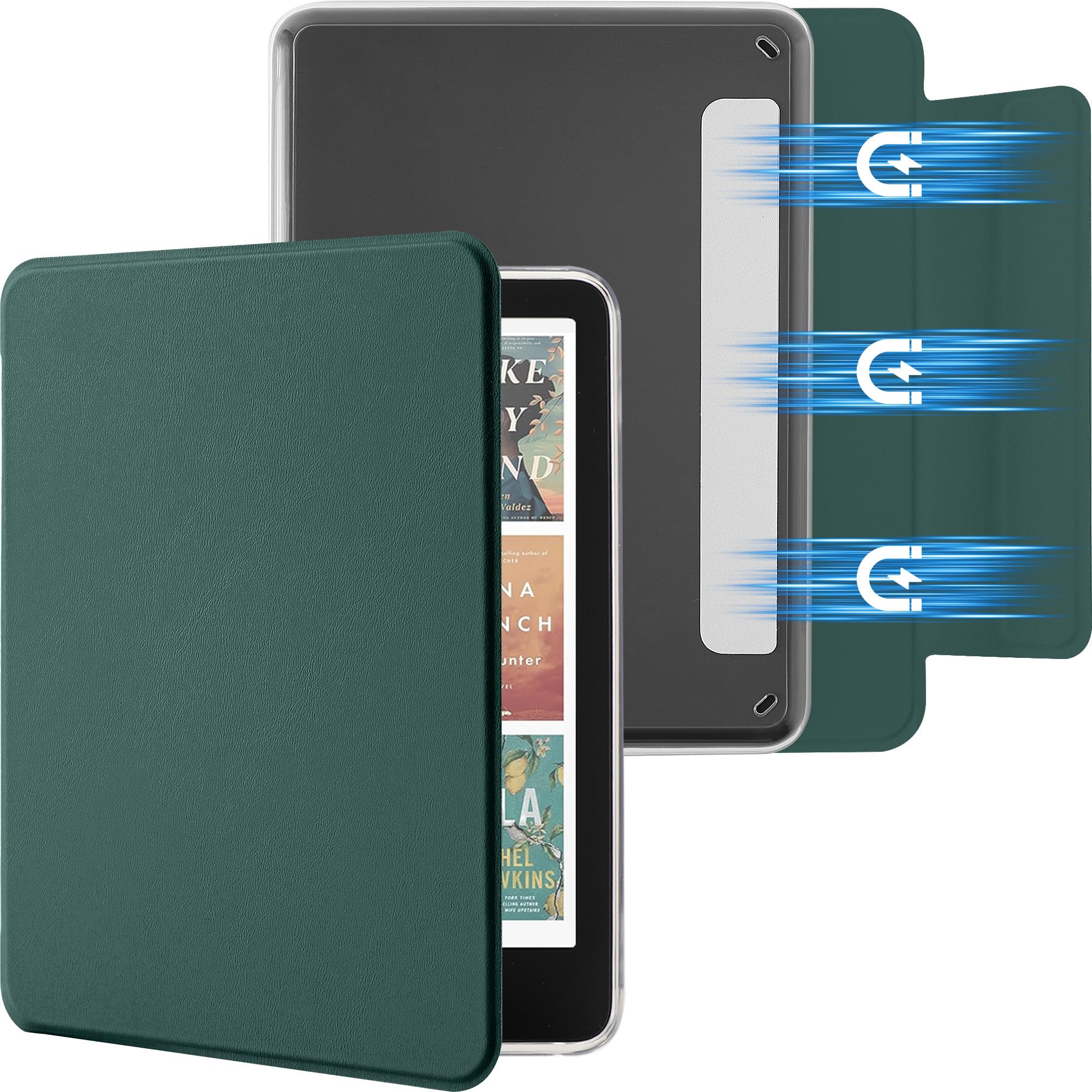 Detachable Magnetic Case for 7'' Kindle Paperwhite 12th Gen 2024 and Kindle Colorsoft Signature Edition, Slim PU Shell Cover Case with Auto Wake/Sleep, Blackish Green-image-46