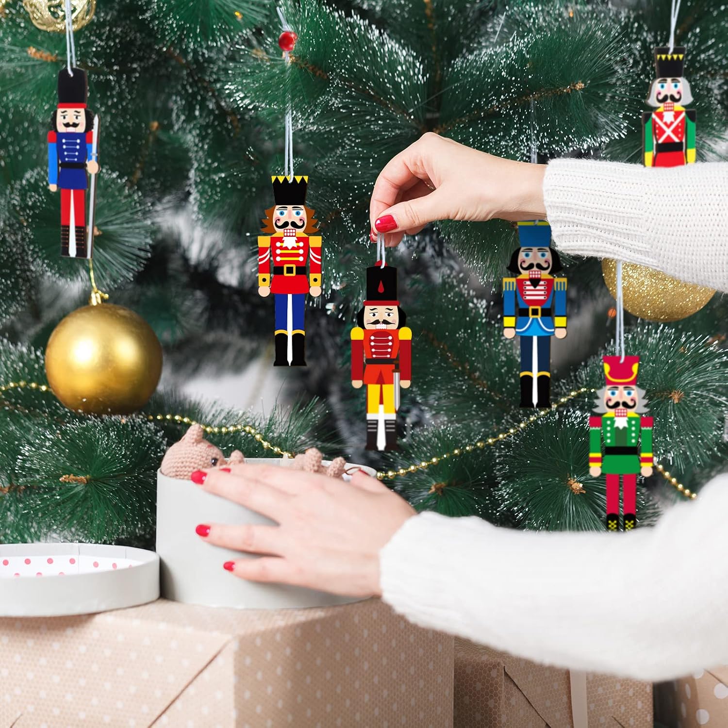 Maitys 36 Pieces Christmas Nutcrackers Decorations 3.5 Inches Hanging Ornament Holiday Decorations Wooden Figure Nutcracker Birthday Party Decor King Soldier Xmas Tree Decors for Party Supplies