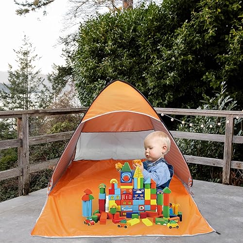 Miniatura 8 de Quick Opening Camping Tent with Striped Pattern UPF Sun Protection Travel Shelter for Persons Lightweight Pop-up Tent for Beach Picnic Outdoor Hiking