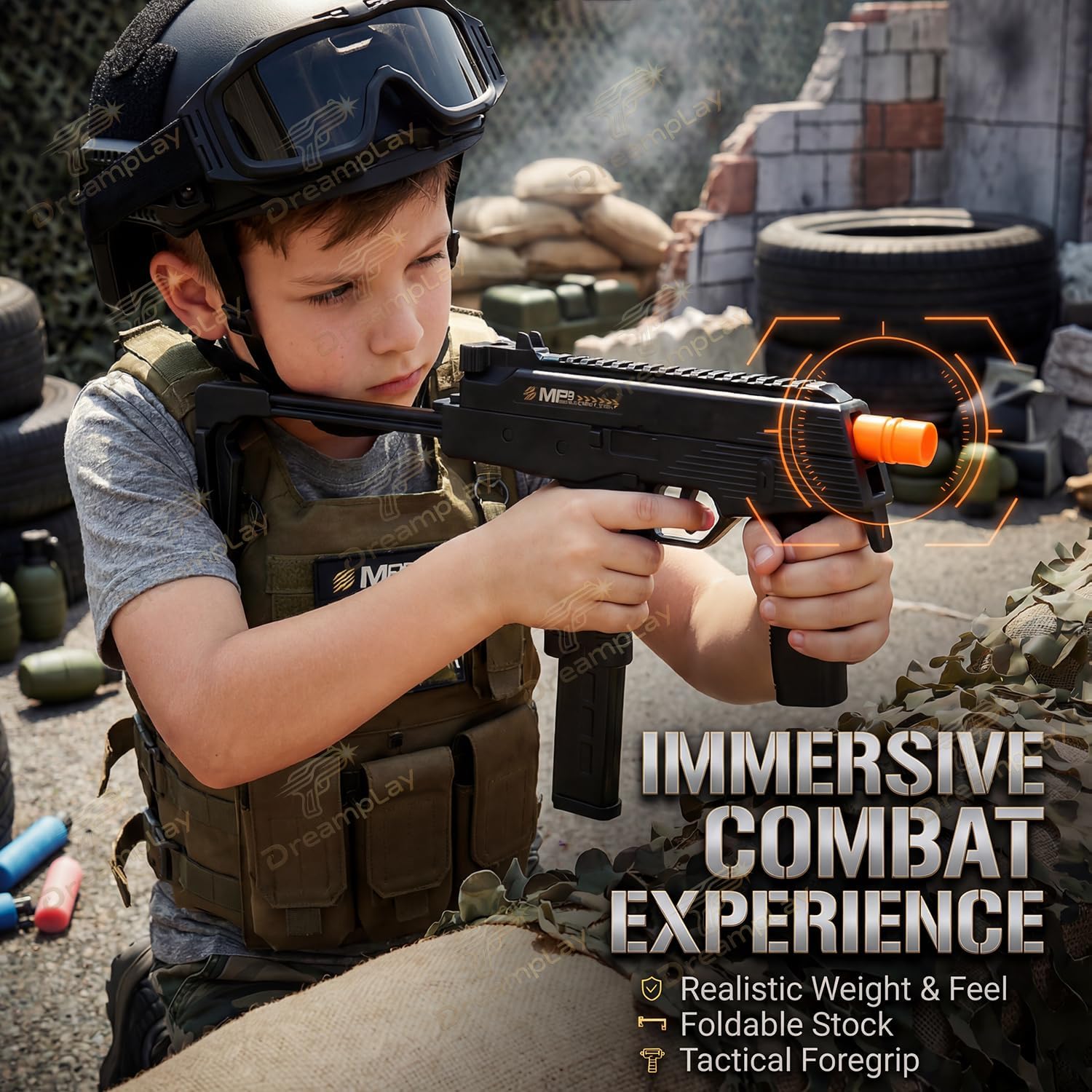 Dreamplay MP9 Toy Gun, Realistic Automatic Shell Ejecting Toy Gun with Buttplate Pull Back Action Shooting Games Education Model Toy for Kids Gifts