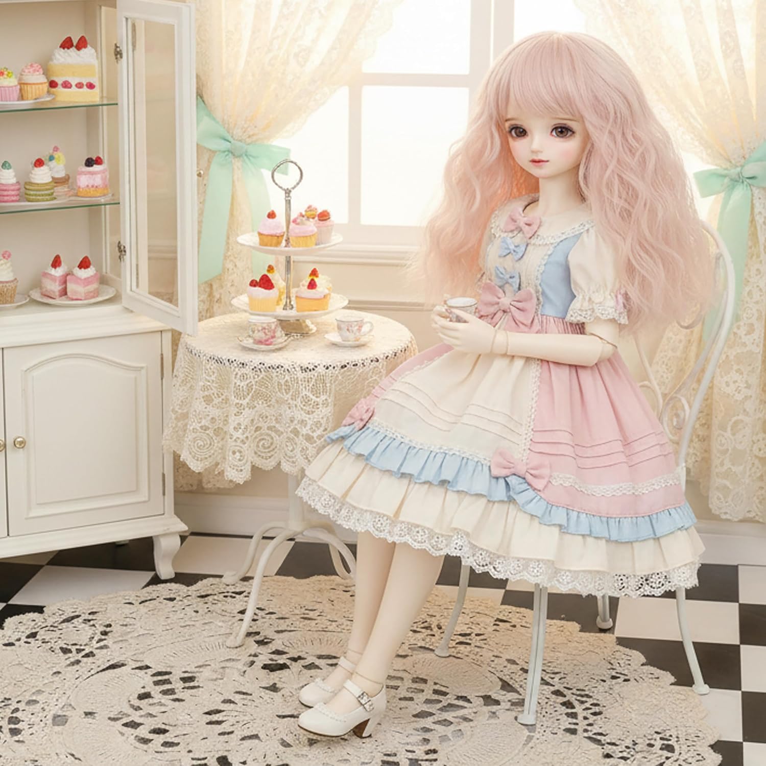 Miss U Hair Cute 7-8 Inch (for 17CM-19CM's Head) 1/4 BJD Wig Pastel Pink Kinky Curly MSD DOD Pullip Dollfie Wig DIY Handmade Accessories image 2