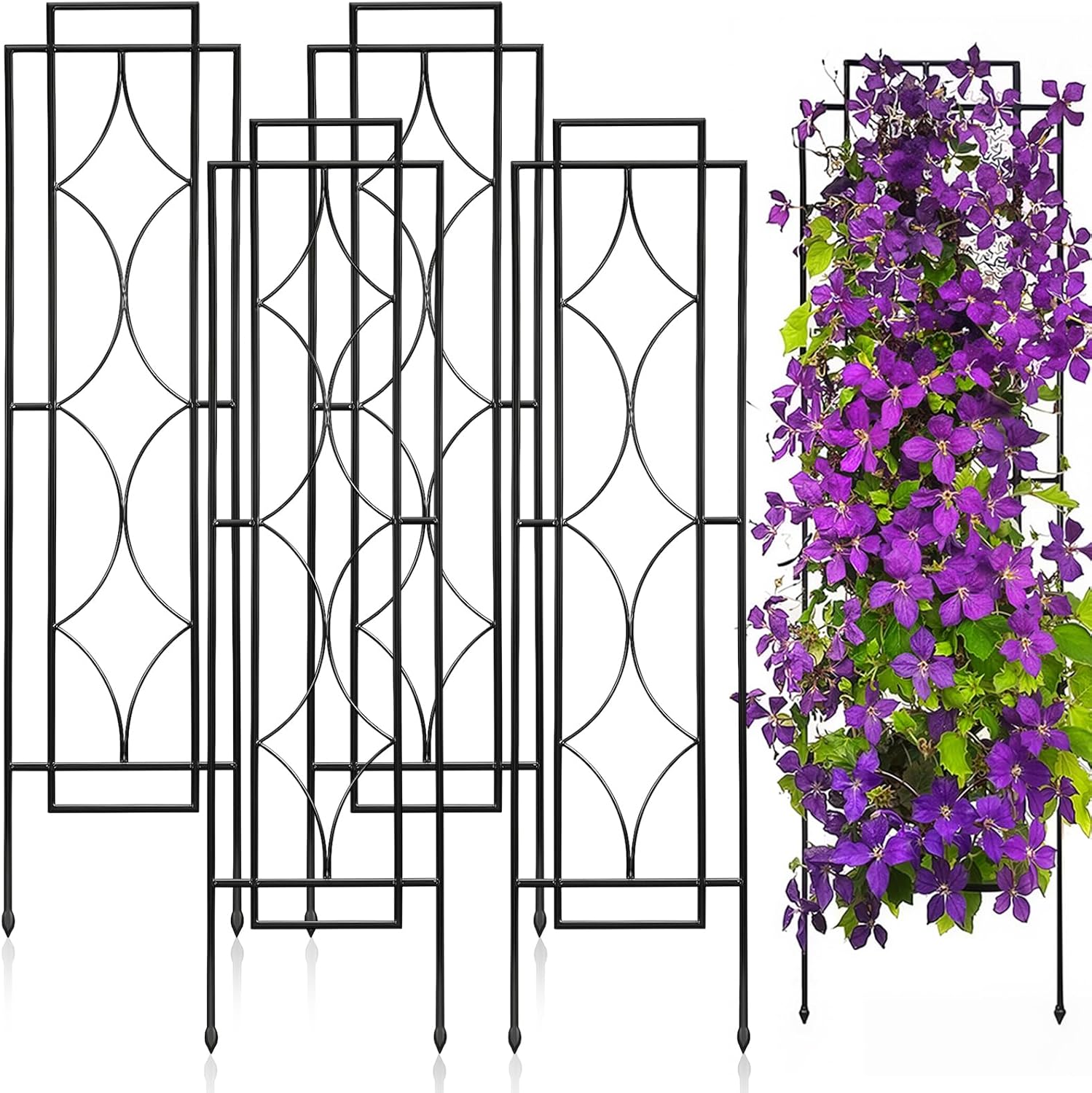 Zonon 4 Pcs 48 Inches/4 ft Diamonds Garden Trellis for Climbing Plants Outdoor Metal Rose Trellis Decoration Iron Black Metal Flower Lattice for Outdoor Roses Vines Flowers Vegetables