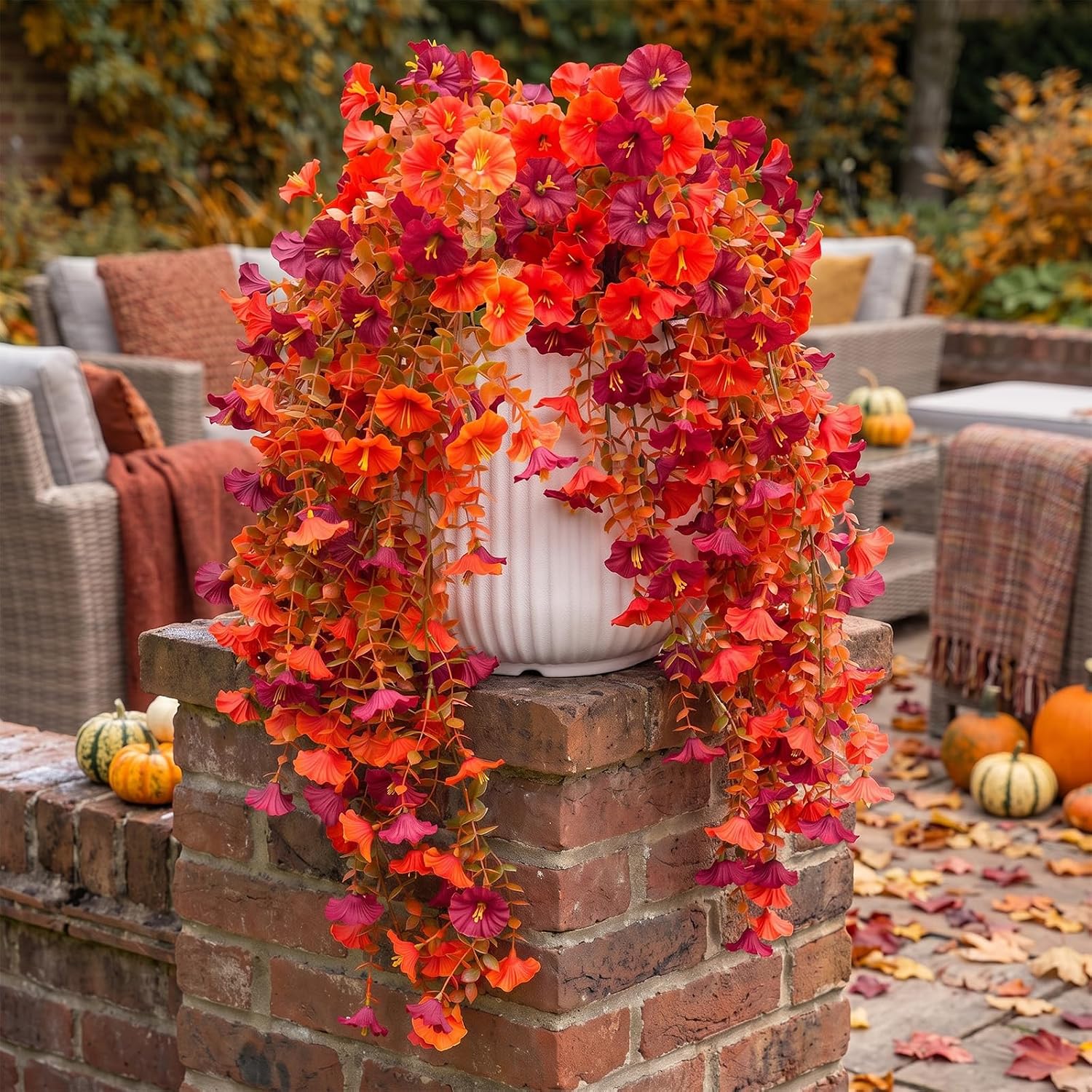 FULLMUSIC Autumn Artificial Flowers for Outdoor (Brown red)