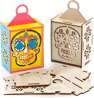 Baker Ross FE732 Day of the Dead Wooden Lantern - Pack of 3, Halloween Wooden Craft Set for Children, Arts and Crafts for Kids Activities for Kids to Colour In, Decorate and Display