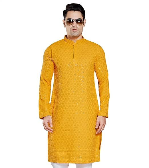 Synthetic Men's Henley Regular Kurta