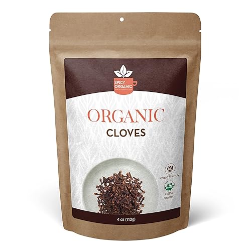 SPICY ORGANIC Clavo entero, 100% puro USDA orgánico, sin OMG, apto para dieta cetogénica, especias de semillas de clavo frescas no irradiadas, 4