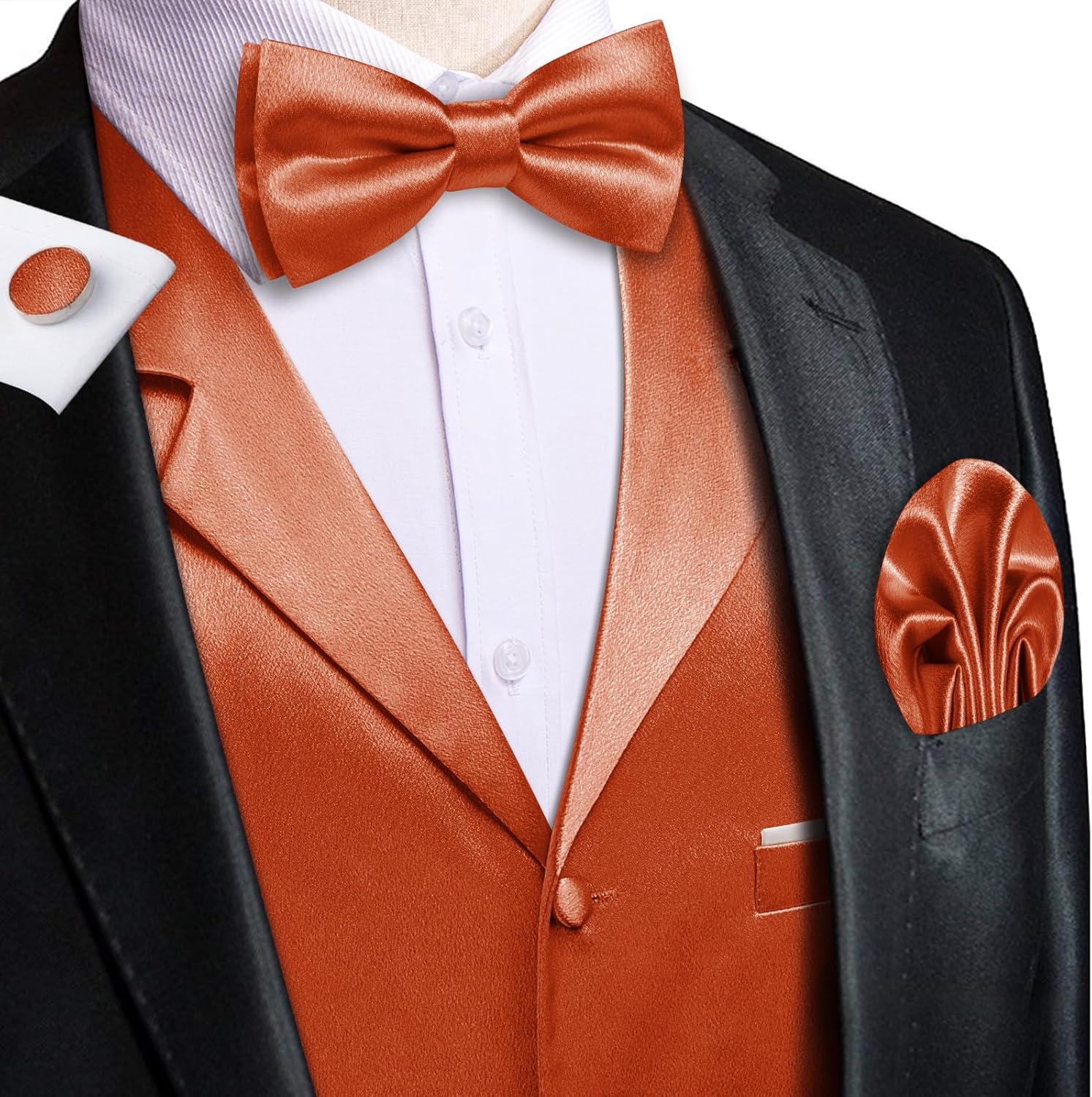 Dubulle Mens Satin Vest and Tie Solid Suit Waistcoat and Pre-tied Bowtie Set for Men Lapel Pin Wedding Party