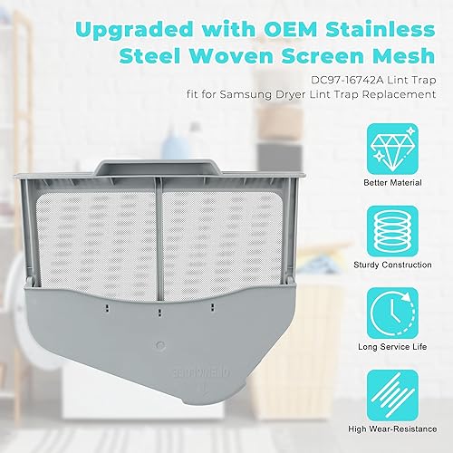Miniatura 9 de DC97-16742A - Trampa de pelusa para secadora Samsung, piezas de pantalla de trampa de pelusa de acero inoxidable para secadora Samsung DV456ETHDSUAA