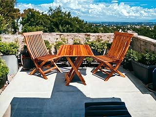 Home furniture Wooden Foldable 2 Chair and Square Table Patio Coffee Tea Dining Set for Garden, Balcony and Outdoor Indoor Price In India
