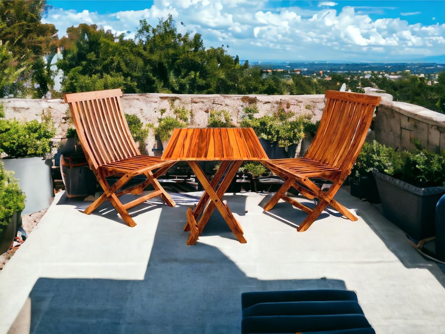 Home furniture Wooden Foldable 2 Chair and Square Table Patio Coffee Tea Dining Set for Garden, Balcony and Outdoor Indoor...