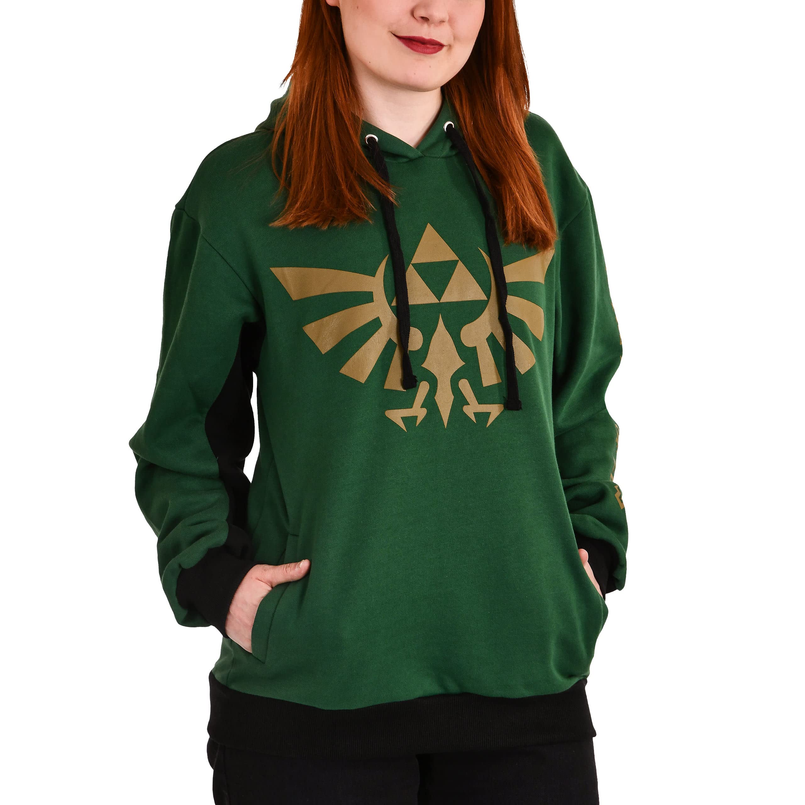 Elbenwald The Legend of Zelda Hoodie with Triforce and Symbols Print for Men Women Unisex Green Gold - XXL