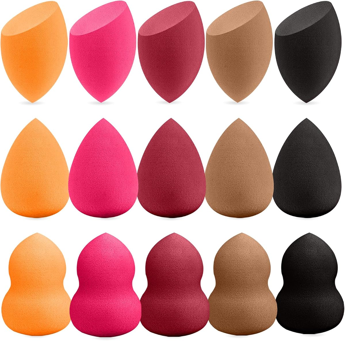Juego de esponjas de maquillaje multicolor de 15 piezas, suave sin látex, húmedo/seco para base | Esponjas de maquillaje suaves, reutilizables y lavables para una combinación perfecta de corrector, polvo, crema y maquillaje líquido para todo tipo de piel.