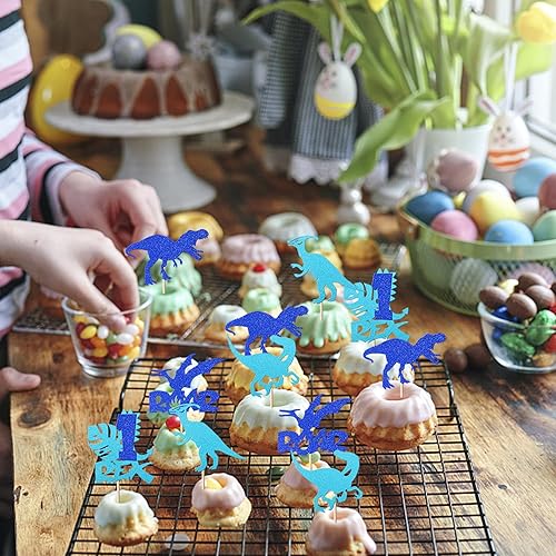 Miniatura 8 de Rsstarxi Paquete de 30 decoraciones de dinosaurios para cupcakes, decoración de dinosaurio, baby shower, decoración de cupcakes de dinosaurio, baby
