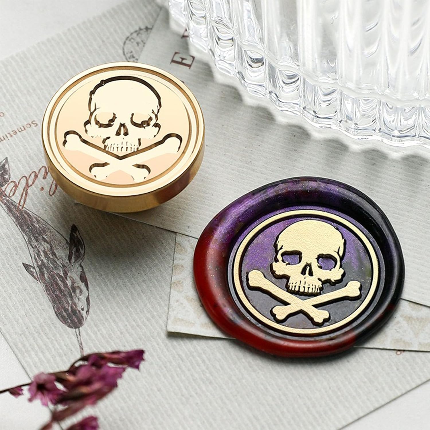Halloween Wax Seal Stamp, Skull Sealing Wax Stamp, Pirate Badge & Hazard Warning & Gothic Outlaw for Witchcraft, Gothic Journaling & Dark Letters