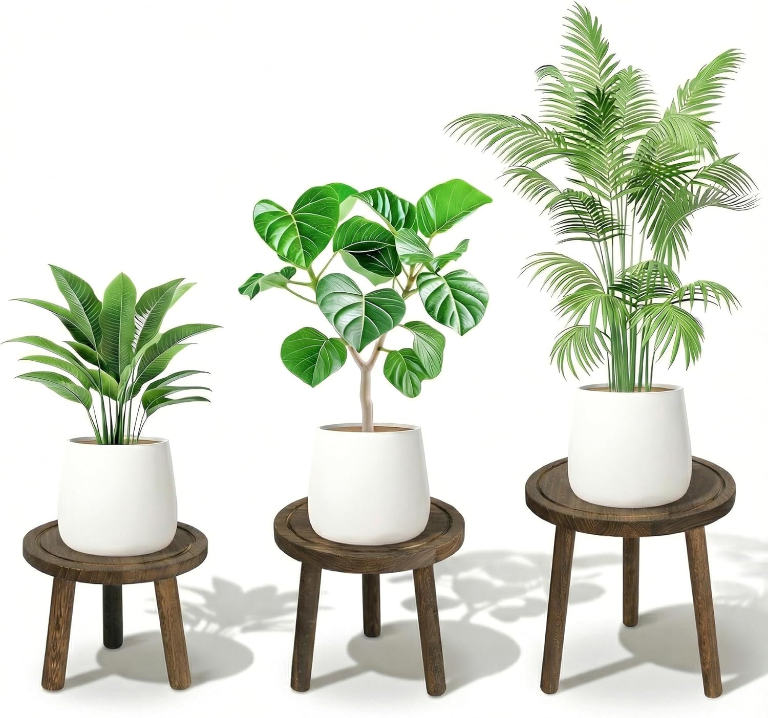 Wood Plant Stands Indoor, 3-Pack Single Plant Stand for 6-12 Inch Pots, Mid-Century Modern Plant Stool, Tall Wooden Plant Stand for Large Plants Perfect Fit for Living Room, Balcony, Office(Light Brown)