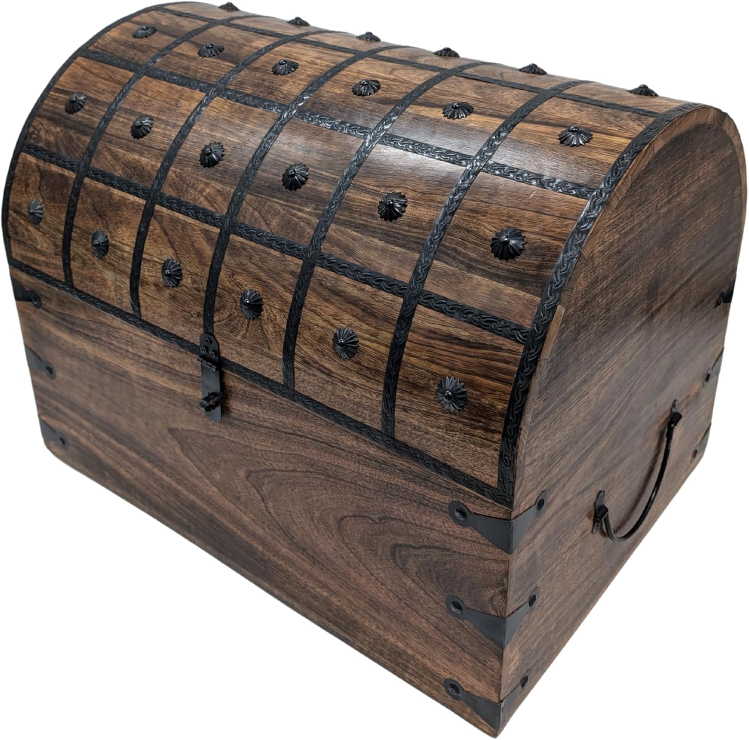 Handmade Pirate Treasure Chest - Wooden Storage Box with Iron Lock & Skeleton Key - Rustic Decorative Jewelry (XXXL 21 x 15.75 x 15.75)