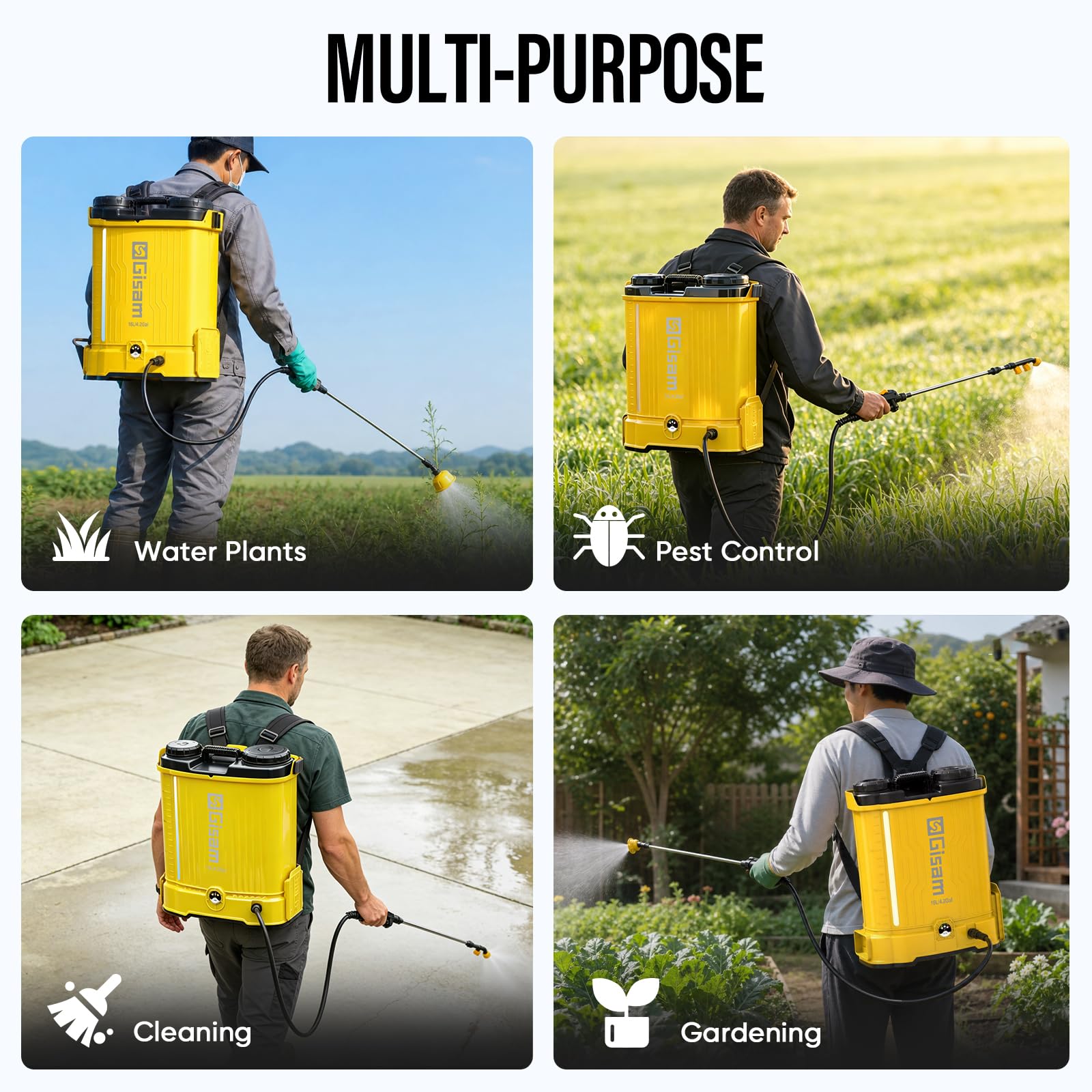 16L Akku Drucksprüher, 120 PSI Gartenspritze, Rückenspritze mit Rührfunktion, 2 x 2000 mAh-Akkus, 5 Düsen & Korrosionsbeständiger, Sprühbalken für Unkraut, Düngung, Pestiziden