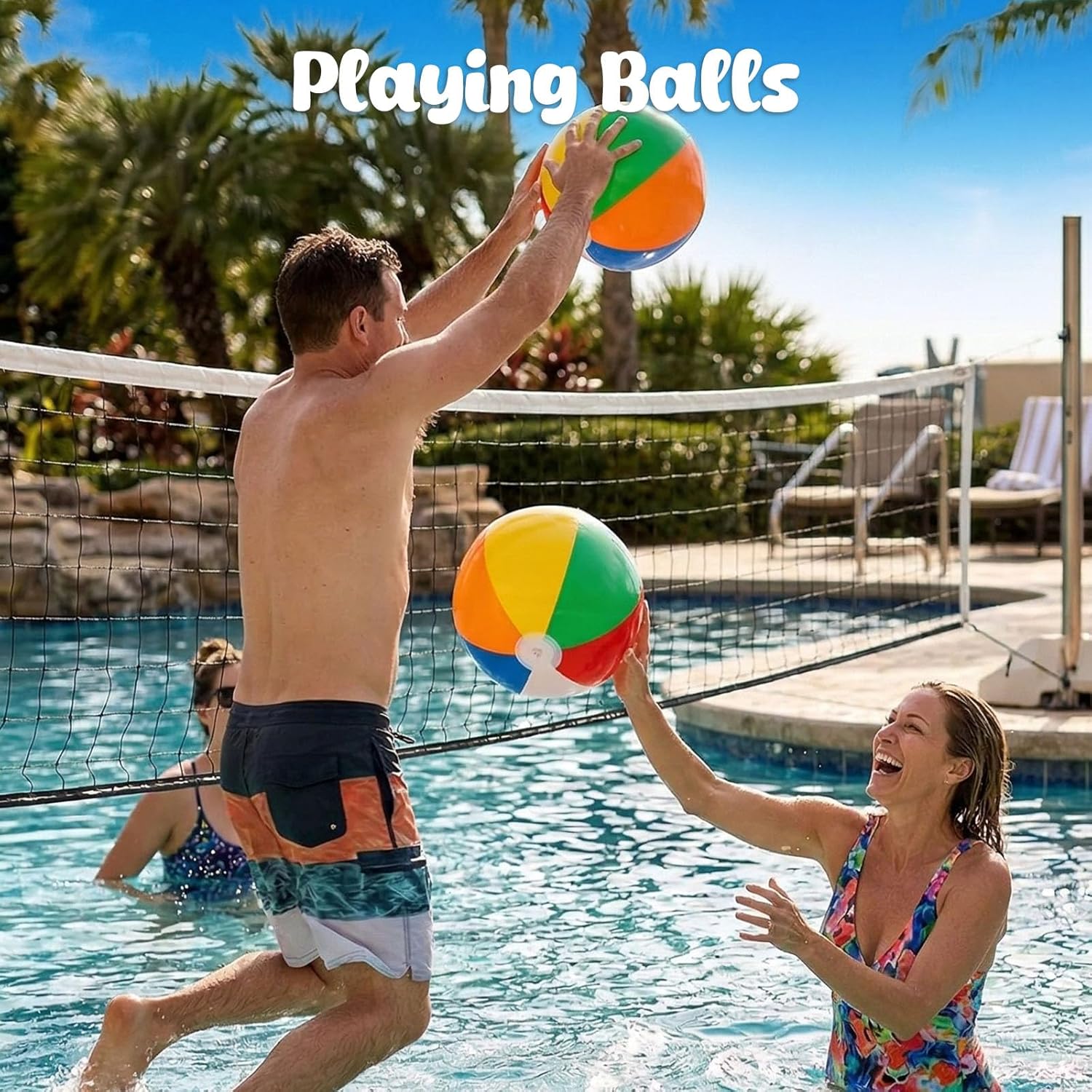 3 otters 4Pack 12 Inch Beach Balls, Inflatabl Rainbow Swimming Pool Toys for Summer Water Games, Beach Party Favors