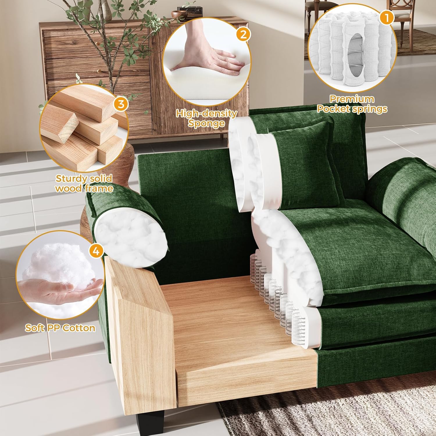 HUSFU 49.5" Oversized Accent Chair, Single Seat Sofa with Ottoman, Chenille Comfy Cloud Couch Deep Seat Upholstered Modern Sofa, Easy Assembly for Living Room, Bedroom and Apartment, Green