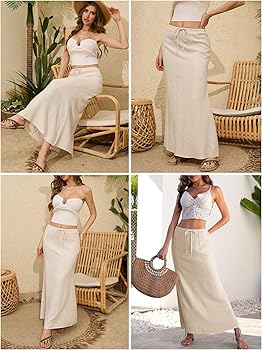 Amazon.com: ELLEVEN Linen Maxi Long Flowy Skirt for Women Trendy