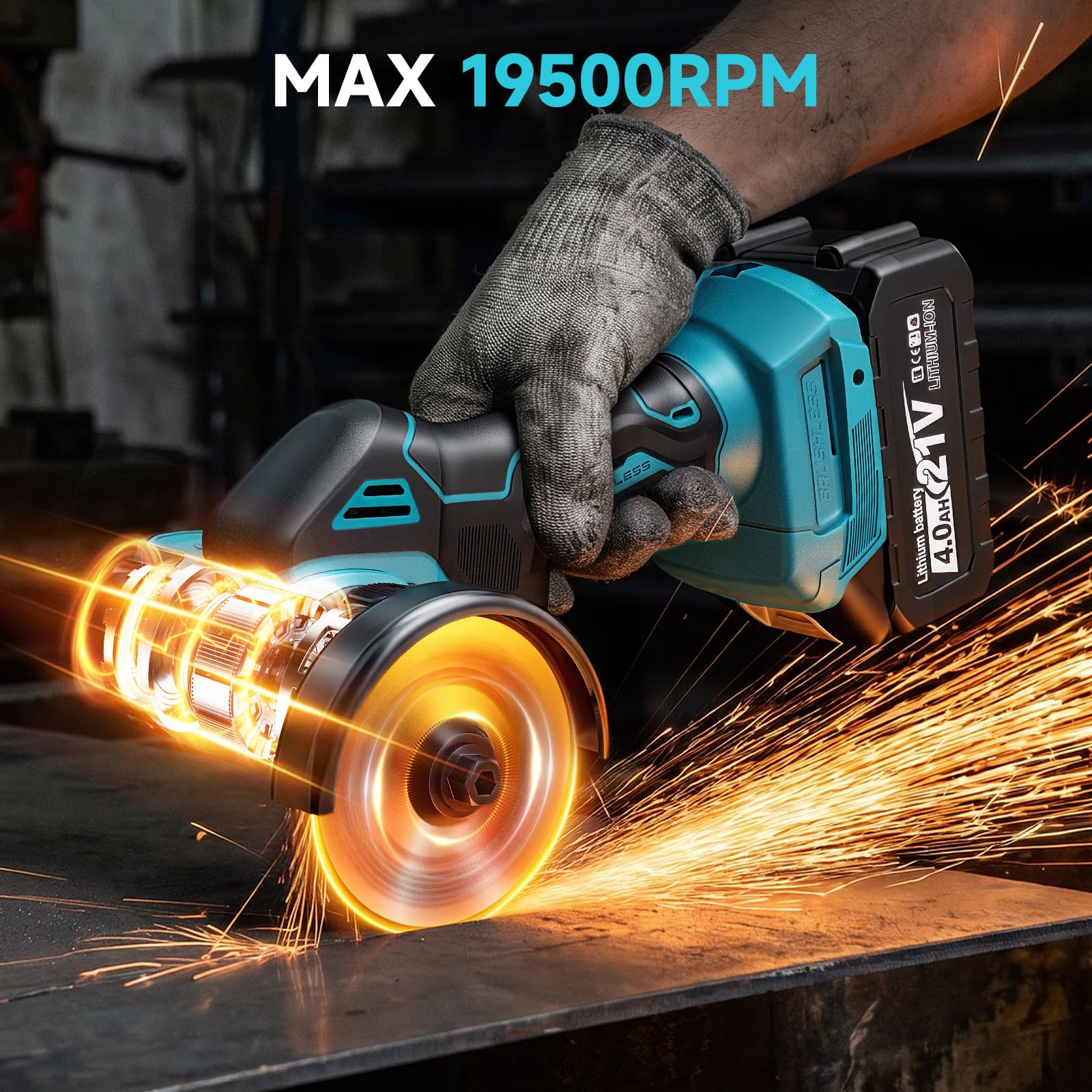 YEARTOP Mini Sierra Circular Batería 18V Amoladora 3" con 2x 4.0Ah Accu | Sierra compatible con batería Makita 18V. Corte ajustable, conexión aspiradora y 5 discos para azulejo, madera, metal