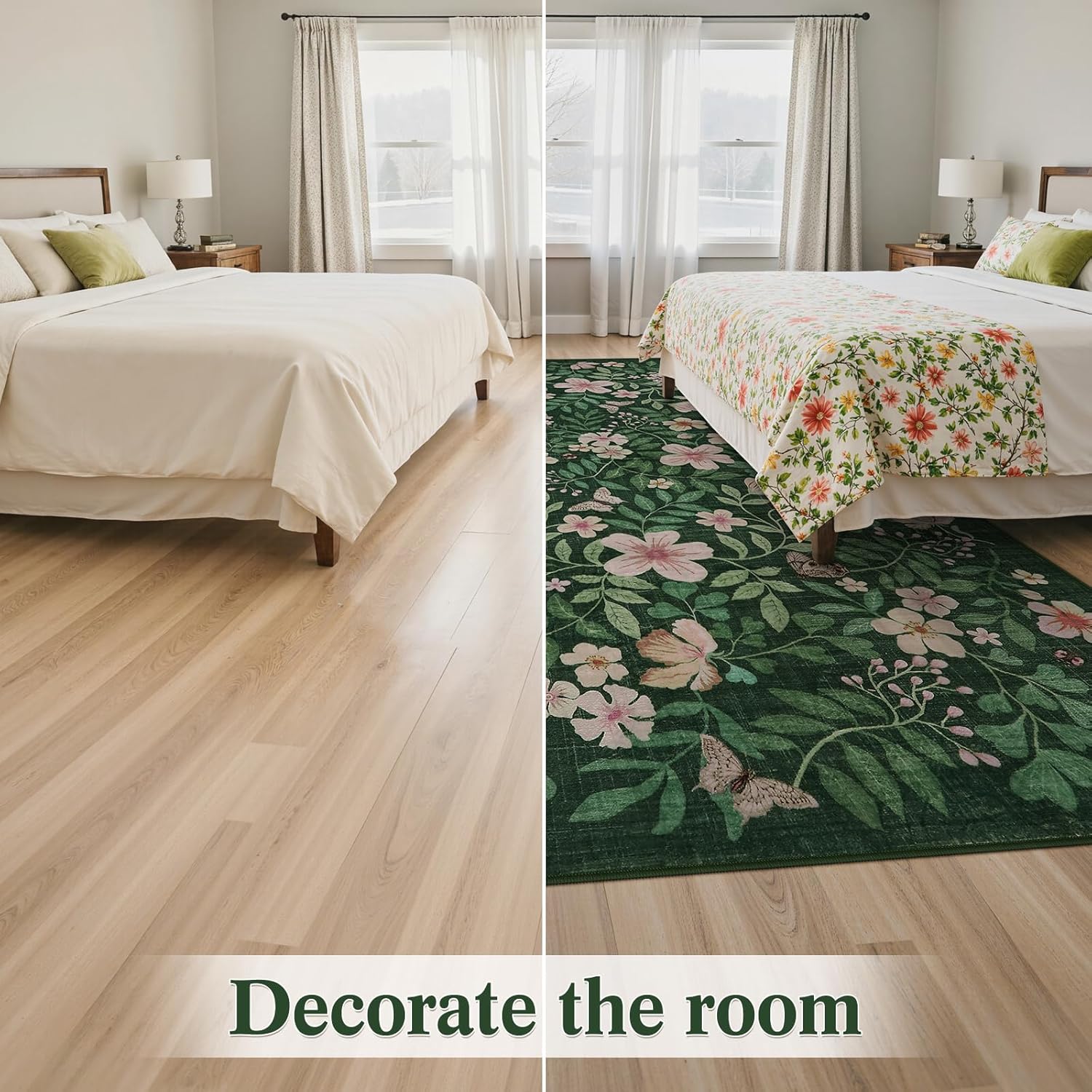 Lahome Dark Green Rugs for Living Room, Boho 5x7 Washable Floral Rug Non Slip Low Pile Indoor Carpet, Flower Botanical Lightweight Farmhouse Carpet for Bedroom Dining Room Playroom Decor(Green,5X7 - Image 8