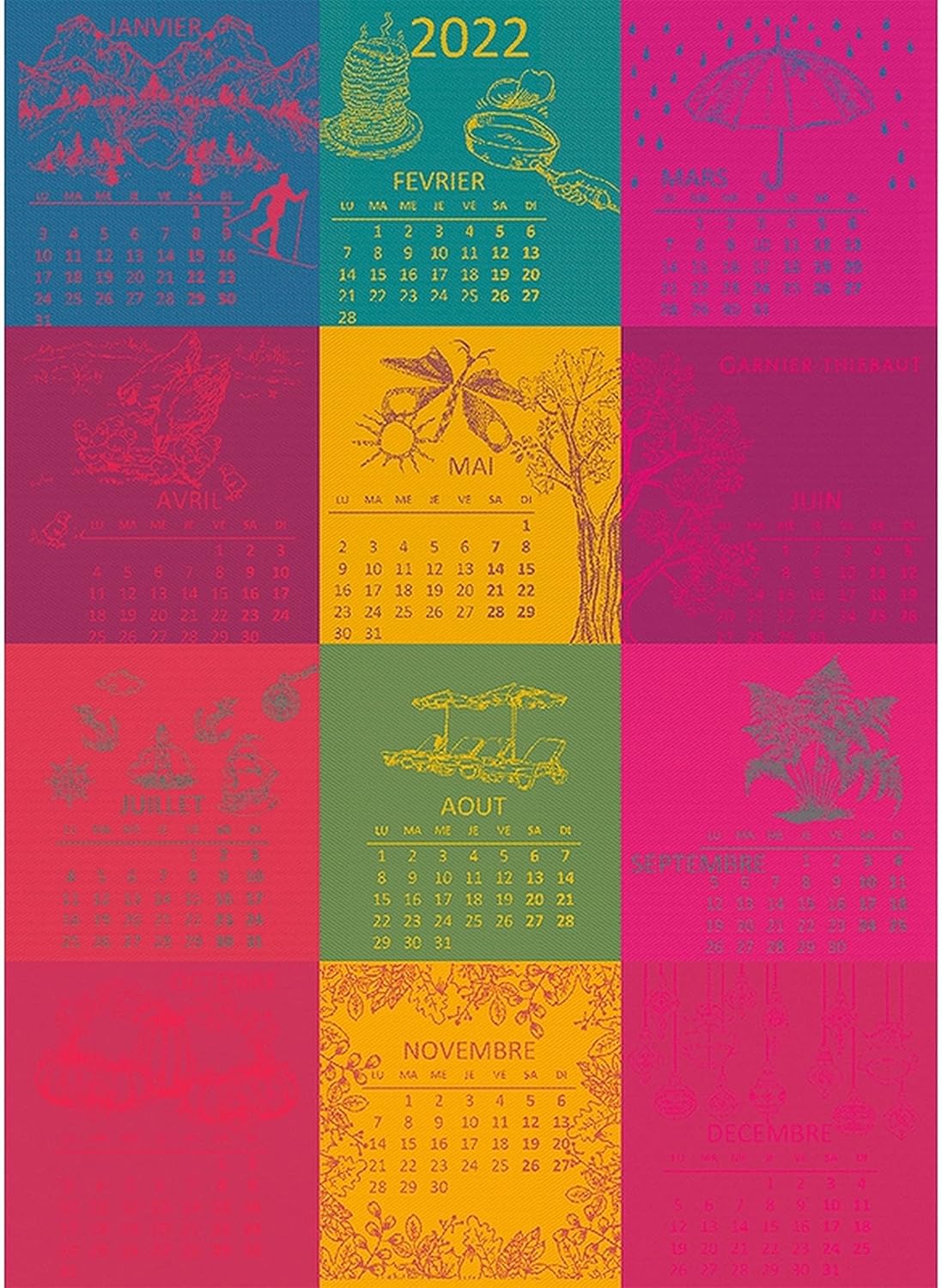 Garnier-Thiebaut, 2022"Celebration Annual Calendar French Jacquard Kitchen/Tea Towel, 100 Percent Cotton