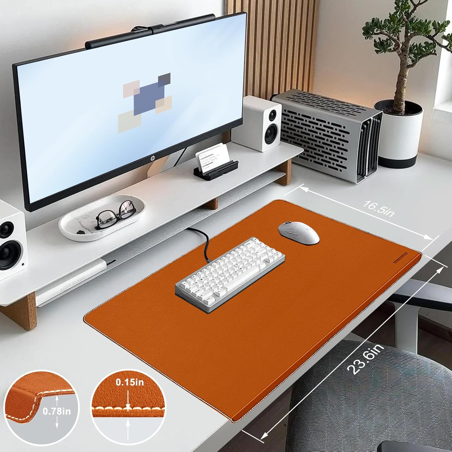 Desk Mat with Lip & Reinforced Stitched Edge|Non-Slip Waterproof PU Leather Desk Pad|Ergonomic Keyboard Mouse Pad with Edge Protector|for Office, Home, Study(23.6" x 16.5",Brown) Brown 23.6" x 16.5"