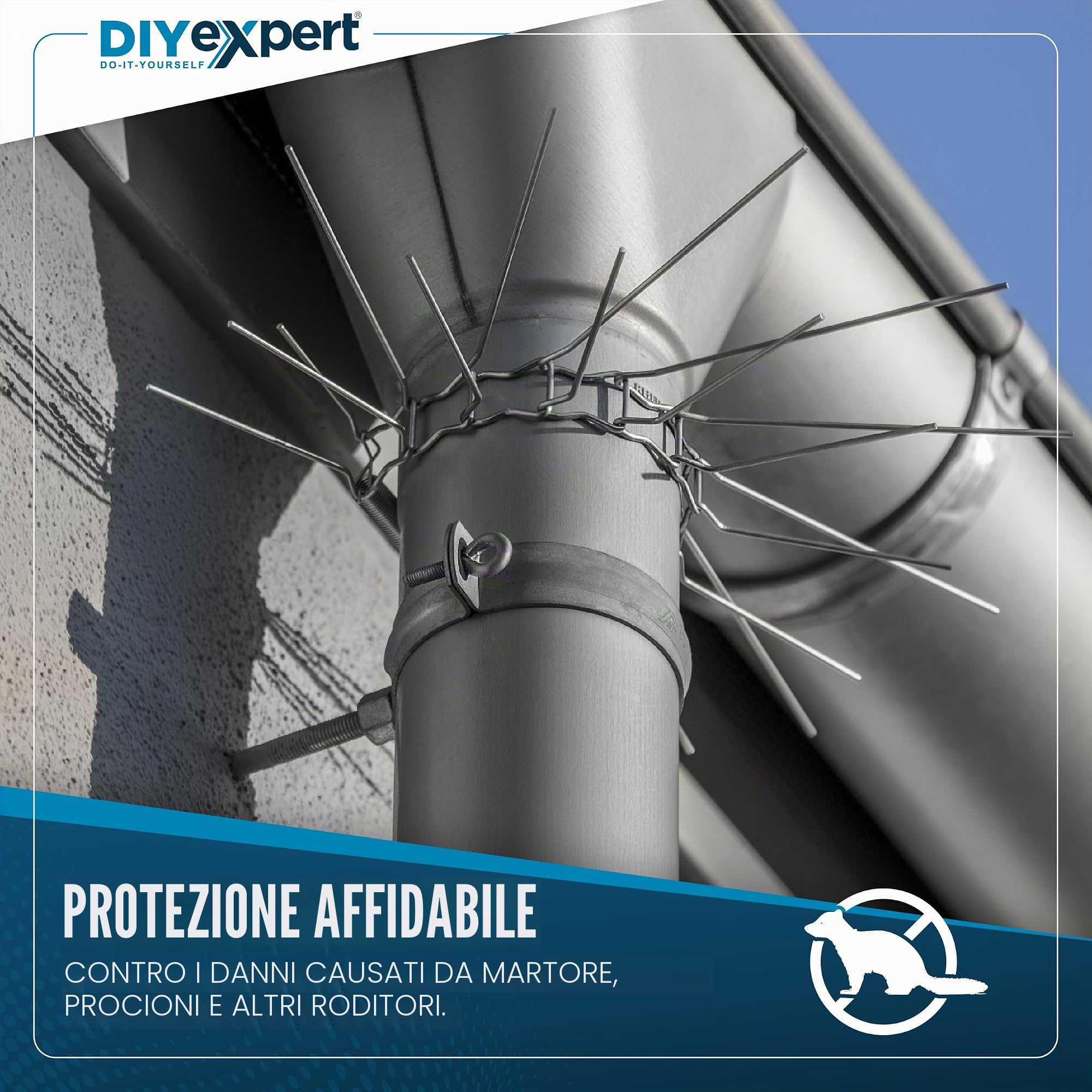 DIYexpert protezione antisalita per pluviali in acciaio inox, 5 pezzi, barriera contro faine, procioni e gatti