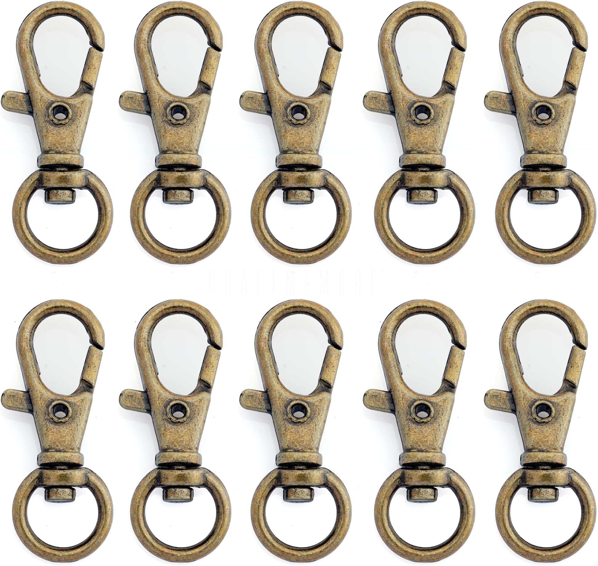 CRAFTMEMORE 50 pcs Swivel Clasps Lanyard Clips Snap Hook Metal Lobster Claw Clasp PLTN (Antique Brass)
