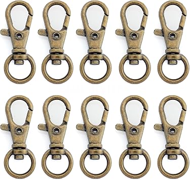 CRAFTMEMORE 50 pcs Swivel Clasps Lanyard Clips Snap Hook Metal Lobster Claw Clasp PLTN Antique Brass