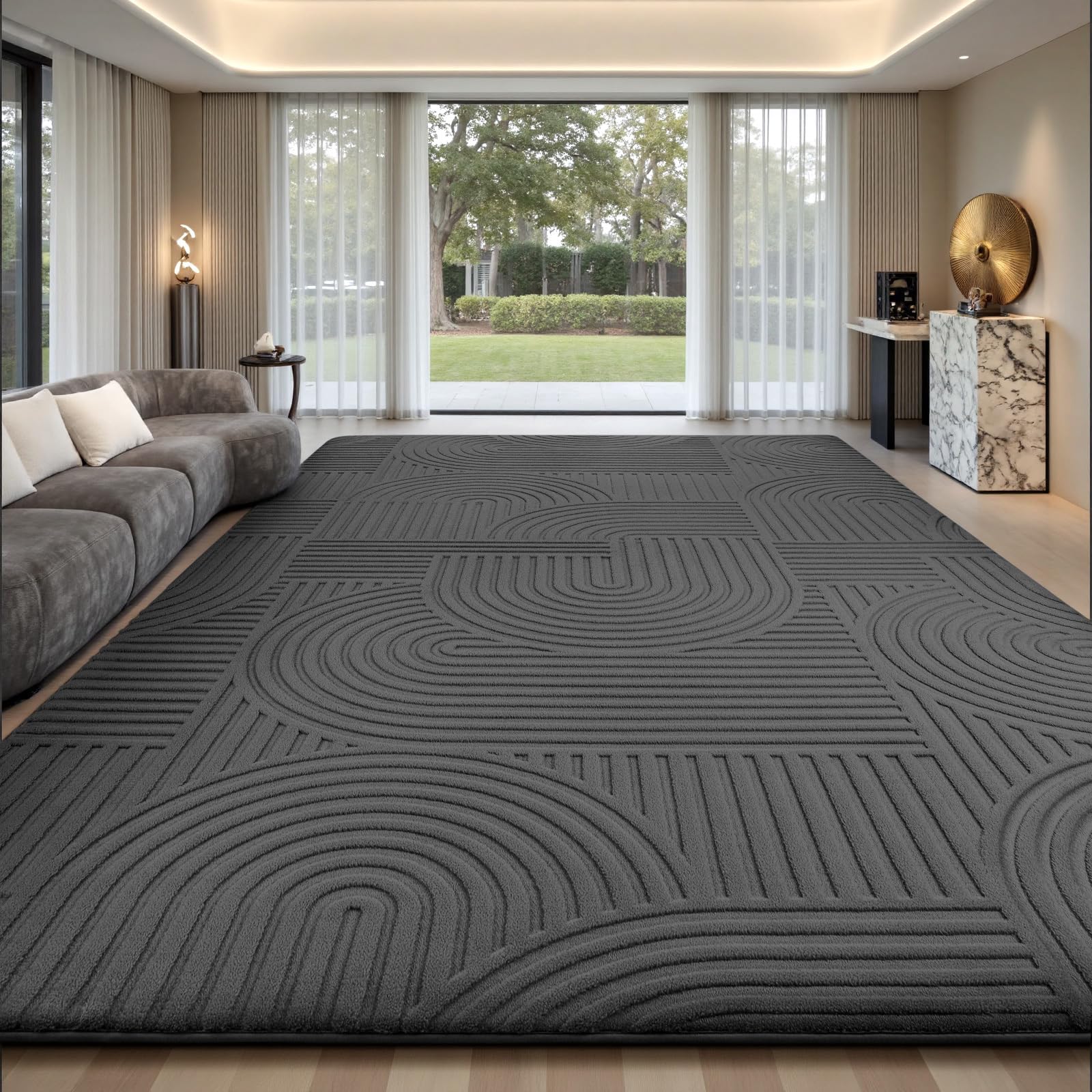 Sour Lemon Rugs Living Room 240x300cm,3D Grey Area Rugs for Bedroom, Extra Large Rug for living room Circle Design, Washable Soft Shaggy Non Shedding Fluffy Carpet Mat for Kitchen Office — image 1