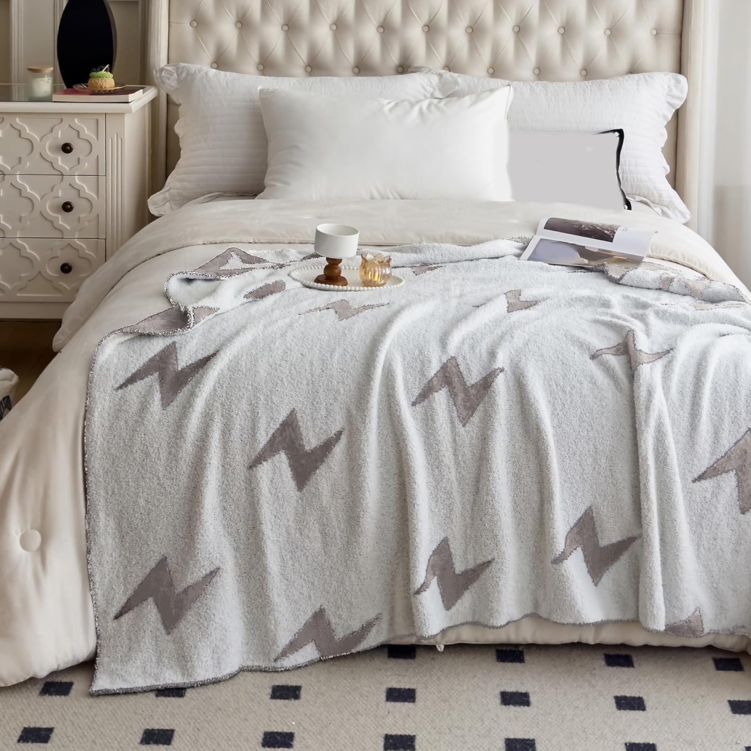 NIDITW Ultra Soft Cozy Grey Lightning Bolt Baby Blanket Microfiber Knitted Blanket Lightweight Fluffy Fleece Blanket All Season for Sofa Couch Bed 30x40 Inches (Grey, Baby)