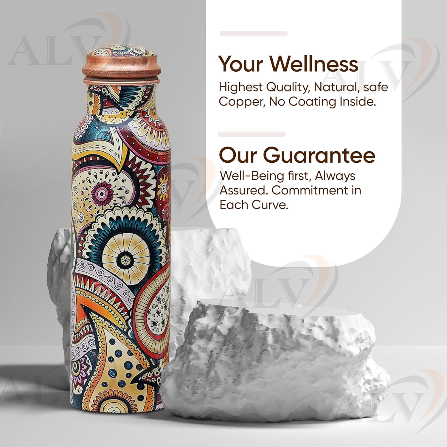ALV Copper Water Bottle for Drinking, 34 Oz Large Hammered 100% Ayurvedic Pure Bottle Leak-Proof Water Bottle Insulated Bottle for Gym,Yoga, Office (MULTICOLOR)