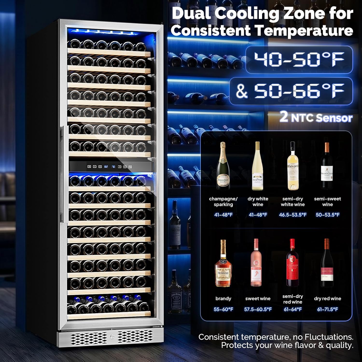 ROVSUN 24'' Wine Cooler Refrigerator, 160 Bottles Dual Zone Wine Fridge with Professional Temperature Control System, Built-in Wine Cellar with Touch Panel Control for Wine Enthusiast, Restaurant