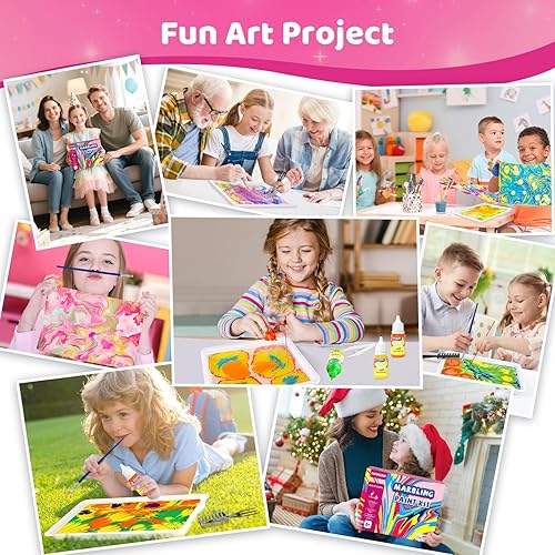 Miniatura 11 de Kit de pintura de mármol de agua, artes y manualidades para niños, regalos de cumpleaños para niñas y niños de 3 años en adelante, juguetes