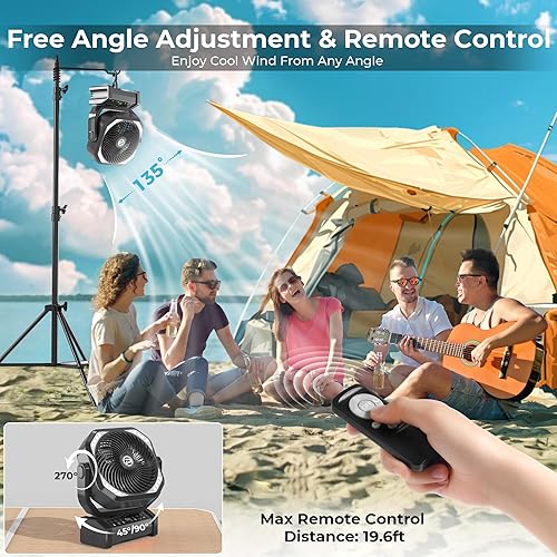 Miniatura 5 de Ventilador de camping con linterna LED, ventilador de batería recargable de 20000 mAh, máximo 112 horas de funcionamiento, 8 velocidades, pantalla