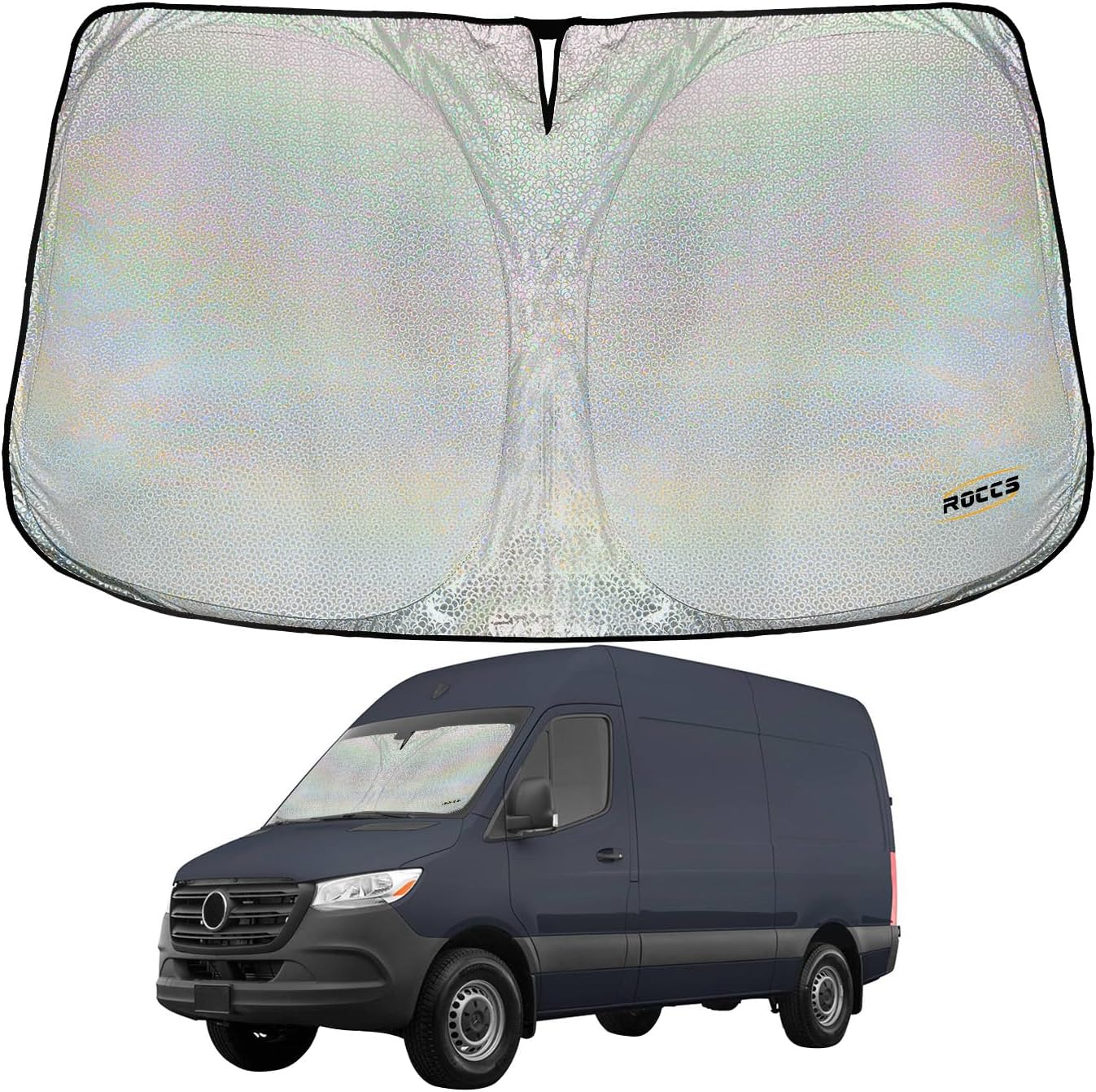 ROCCS Iridescent Windshield Sun Shade fit for 2014-2025 Dodge RAM ProMaster Full Size Cargo Van, Foldable Ram ProMaster Sunshade Front Window Sun Visor Protector Blocks UV Rays Keep Your Car Cooler