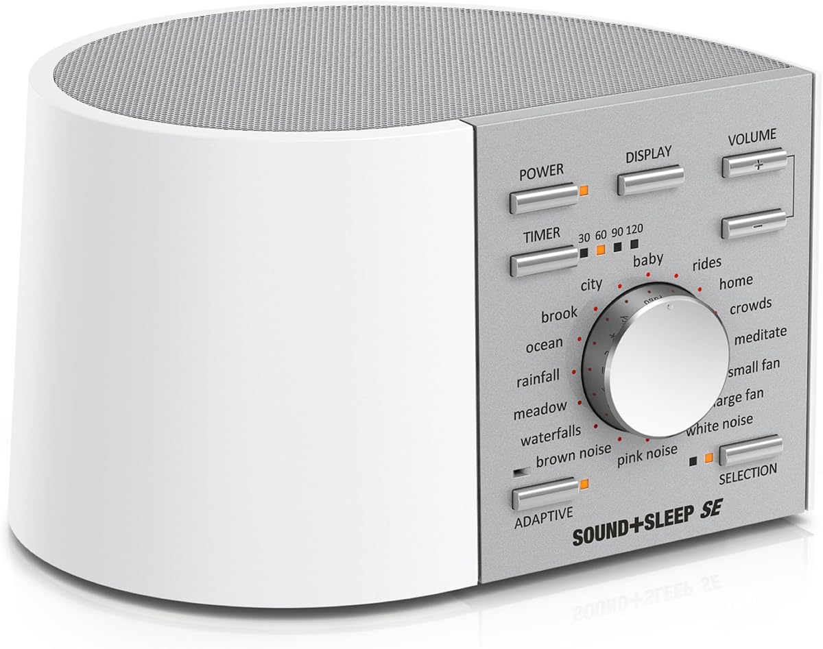 Adaptive Sound Technologies Sound + Sleep SE Noise Machine - White Noise Machine - Non-Looping Environmental/Nature Sounds for Sleep & Relaxation - with Timer & Headphone Jack - White/Silver