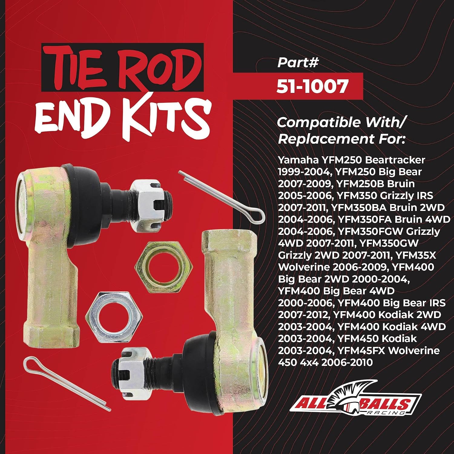 All Balls Racing 51-1007 Tie Rod End Kit Compatible with/Replacement for Yamaha