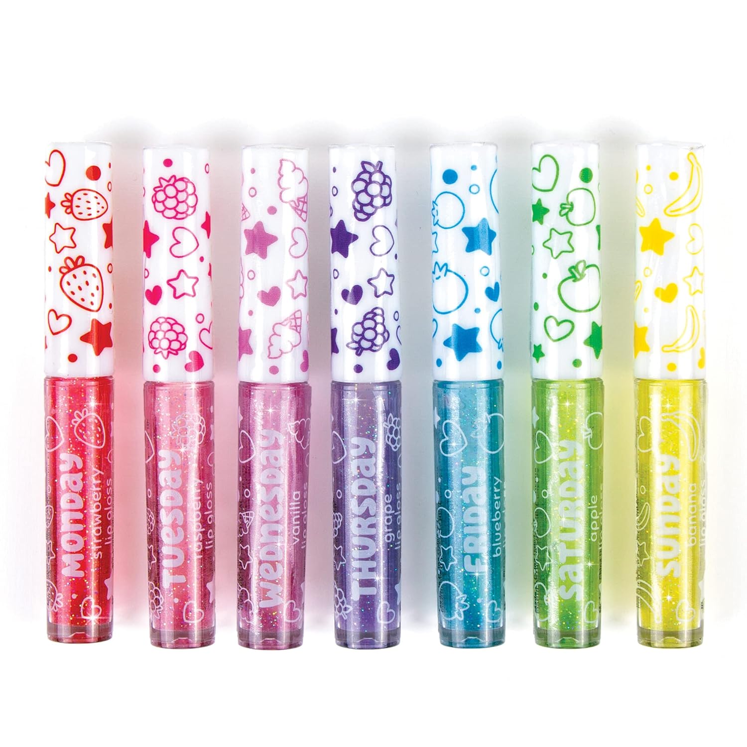Three Cheers for Girls by Make It Real - 7 Days Glitter Lip Gloss - Flavored Lip Gloss Set for Girls - Strawberry, Raspberry, Vanilla and More! - 7 Piece Lip Gloss Kit : Beauty & Personal Care
