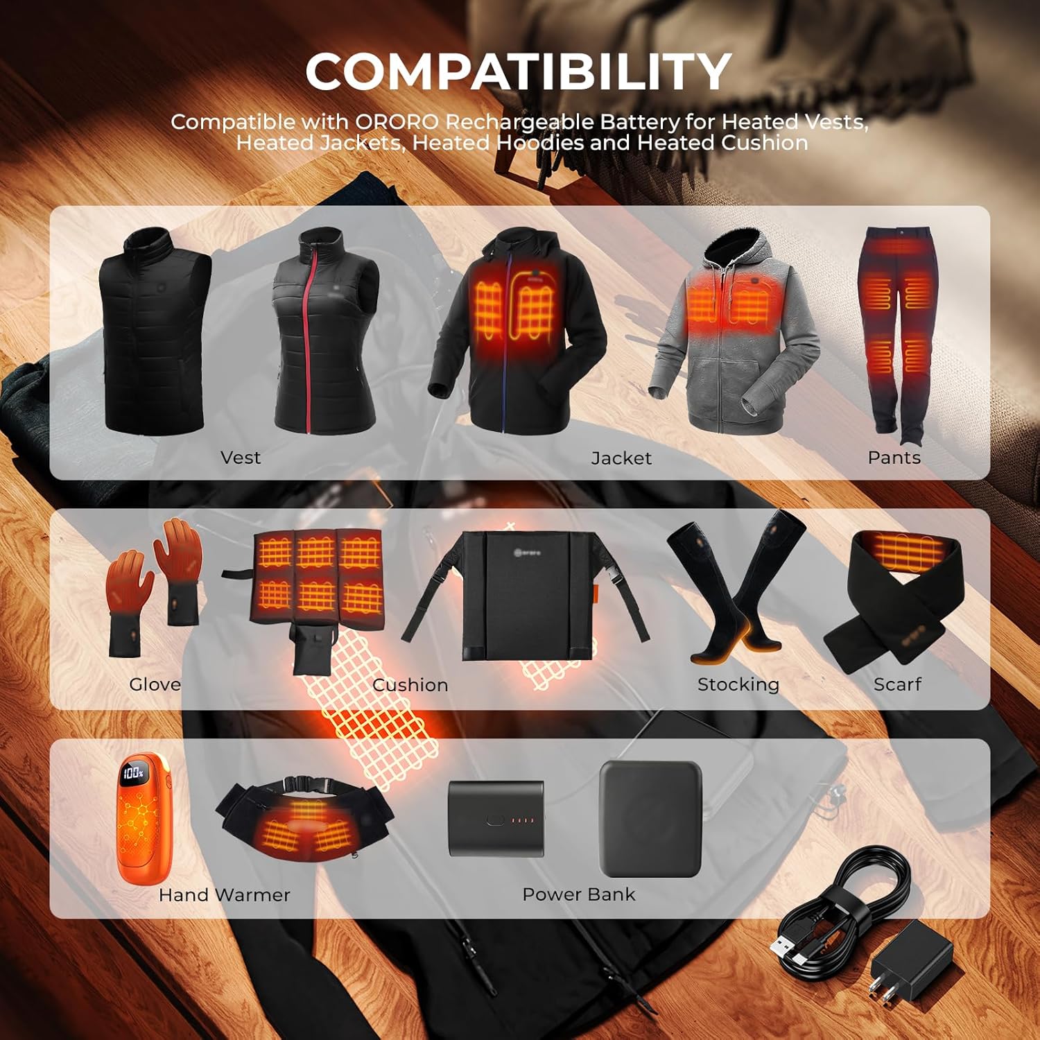 Heated Vest Battery Charger Compatible with ORORO Heating Jackets, Hoodies, Hand Muff, Seat, Socks, Scarf, Gloves Rechargeable Electric Clothes Replacement USB Power Adapter Cord 5V - Image 2