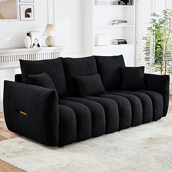 82" Teddy Cloud Sofa Couch, Upholstered Comfy Deep Seat Boucle Sofa, Sherpa 3 Seater Sofa Couch, Oversized Loveseat with 3 Pillows for Living Room, Bedroom, Office, Apartment, Office
