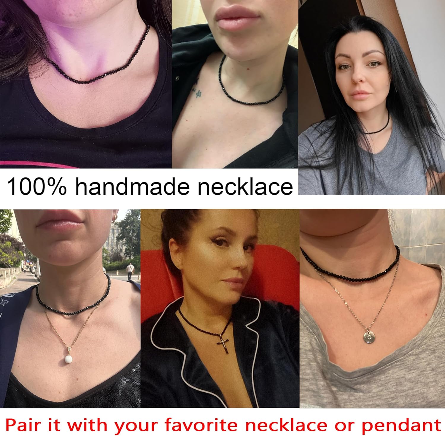 Dainty Black Spinel Beaded Choker Necklace for Women Trendy Natural Shiny 3mm Black Agate Crystal Stone Necklace 18k Gold Plated Chain Adjustable Cute Necklace Jewelry for Teen Girls Gifts - Image 6